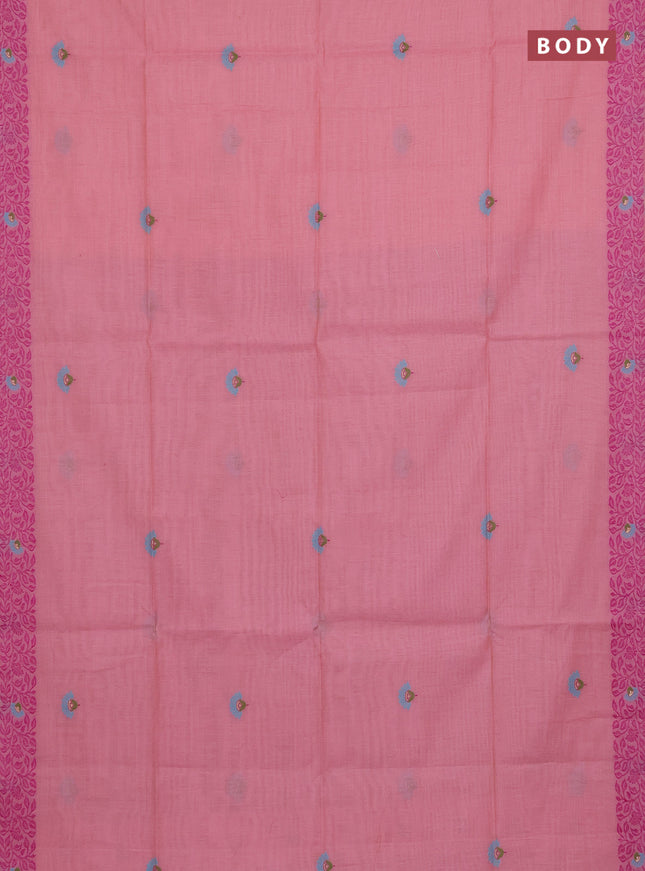 Munga cotton saree peach pink and pink with thread woven floral buttas and thread woven pallu