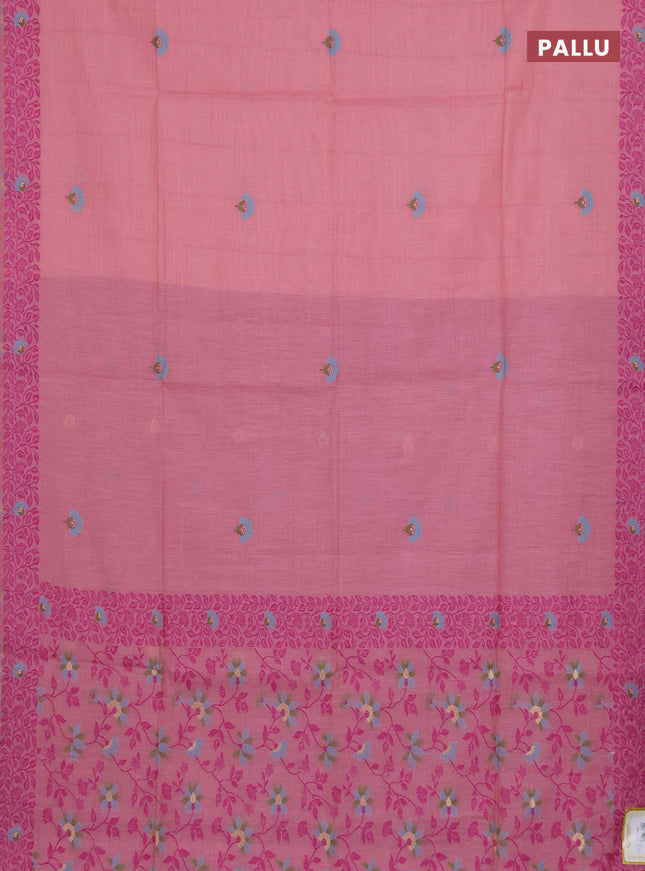 Munga cotton saree peach pink and pink with thread woven floral buttas and thread woven pallu