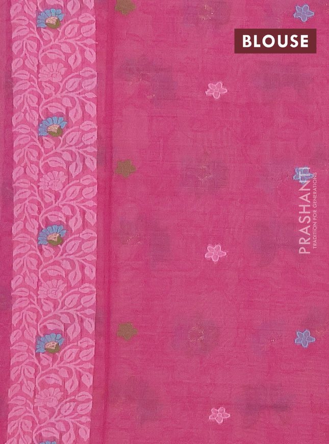 Munga cotton saree peach pink and pink with thread woven floral buttas and thread woven pallu