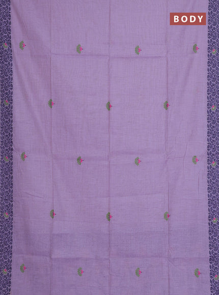 Munga cotton saree lavender and navy blue with thread woven floral buttas and thread woven pallu