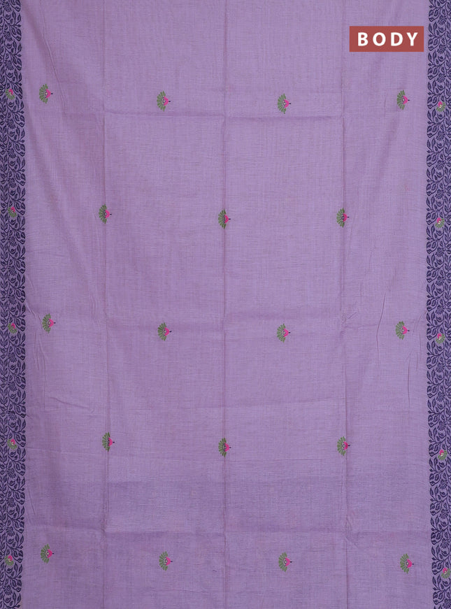 Munga cotton saree lavender and navy blue with thread woven floral buttas and thread woven pallu