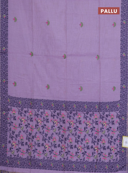 Munga cotton saree lavender and navy blue with thread woven floral buttas and thread woven pallu