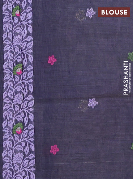 Munga cotton saree lavender and navy blue with thread woven floral buttas and thread woven pallu