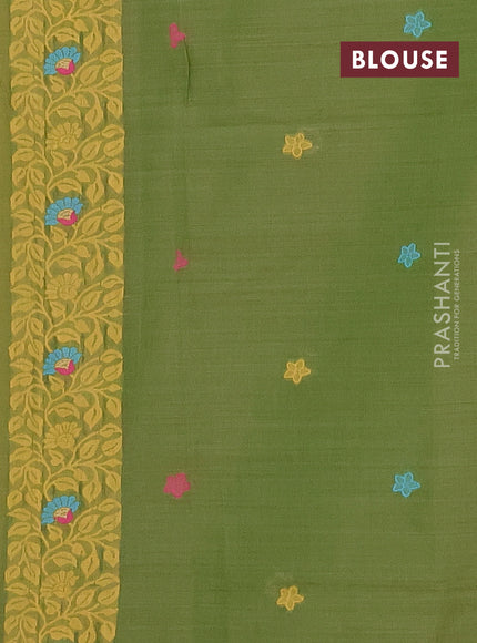 Munga cotton saree mustard yellow and green with thread woven floral buttas and thread woven pallu