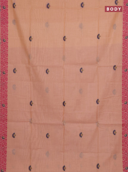 Munga cotton saree peach shade and pink with thread woven floral buttas and thread woven pallu