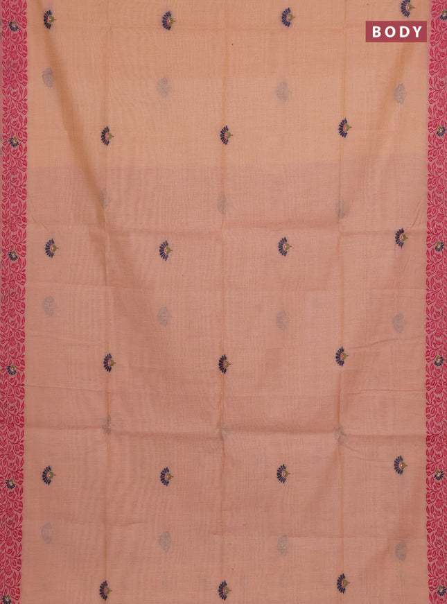 Munga cotton saree peach shade and pink with thread woven floral buttas and thread woven pallu
