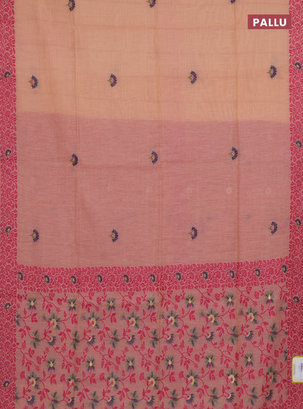 Munga cotton saree peach shade and pink with thread woven floral buttas and thread woven pallu