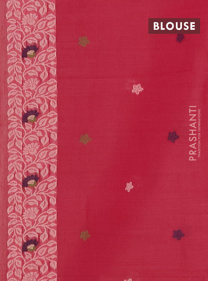Munga cotton saree peach shade and pink with thread woven floral buttas and thread woven pallu