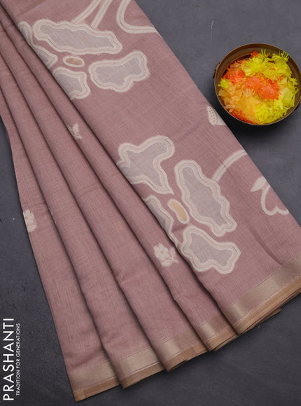 Munga cotton saree pastel pink with thread woven floral buttas and zari woven border