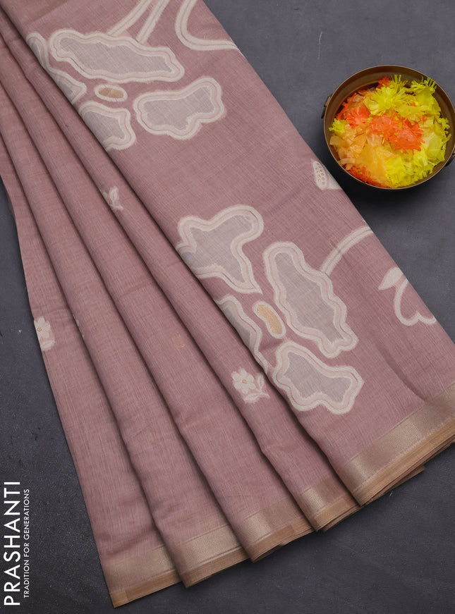 Munga cotton saree pastel pink with thread woven floral buttas and zari woven border