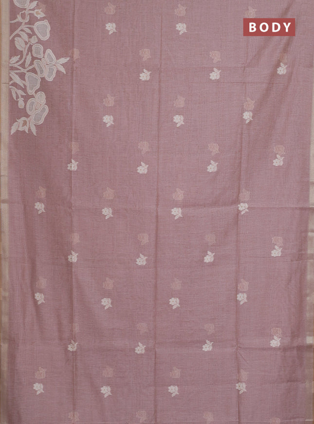 Munga cotton saree pastel pink with thread woven floral buttas and zari woven border
