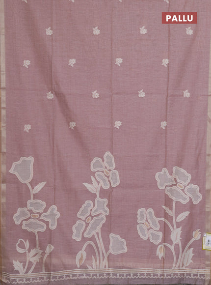 Munga cotton saree pastel pink with thread woven floral buttas and zari woven border