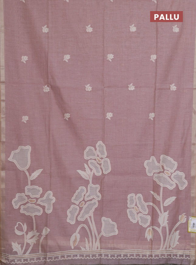 Munga cotton saree pastel pink with thread woven floral buttas and zari woven border