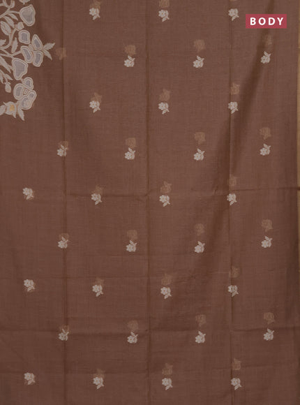 Munga cotton saree brown with thread woven floral buttas and zari woven border