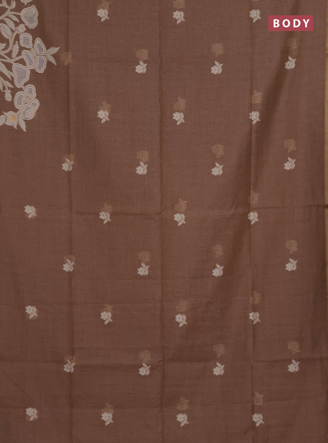 Munga cotton saree brown with thread woven floral buttas and zari woven border
