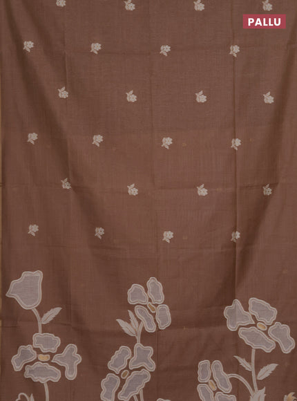 Munga cotton saree brown with thread woven floral buttas and zari woven border