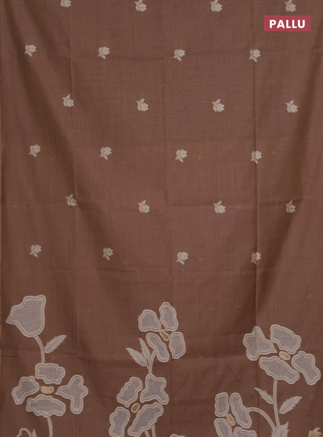 Munga cotton saree brown with thread woven floral buttas and zari woven border