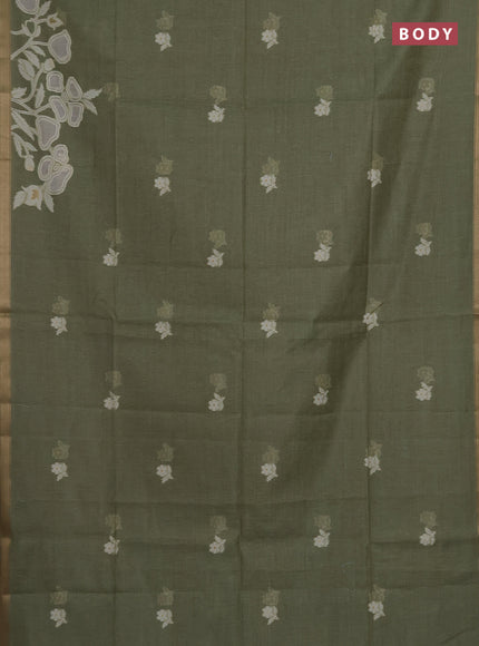 Munga cotton saree pastel green with thread woven floral buttas and zari woven border