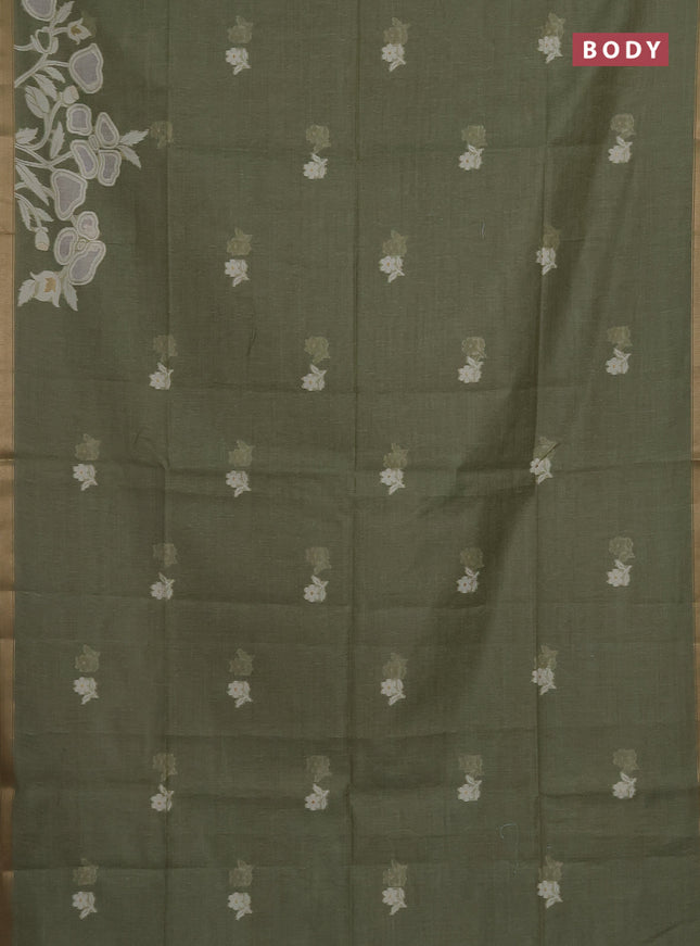 Munga cotton saree pastel green with thread woven floral buttas and zari woven border
