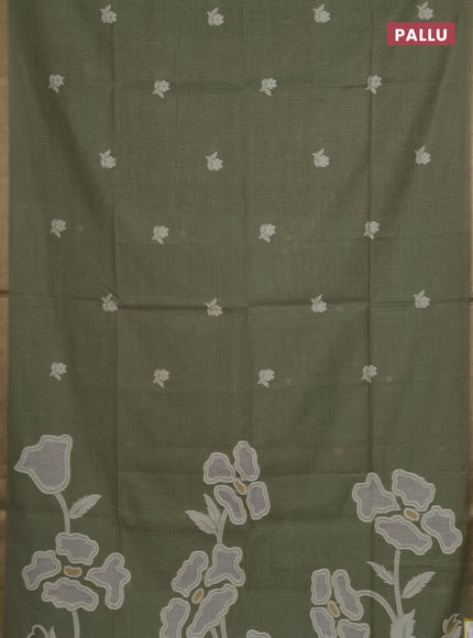 Munga cotton saree pastel green with thread woven floral buttas and zari woven border