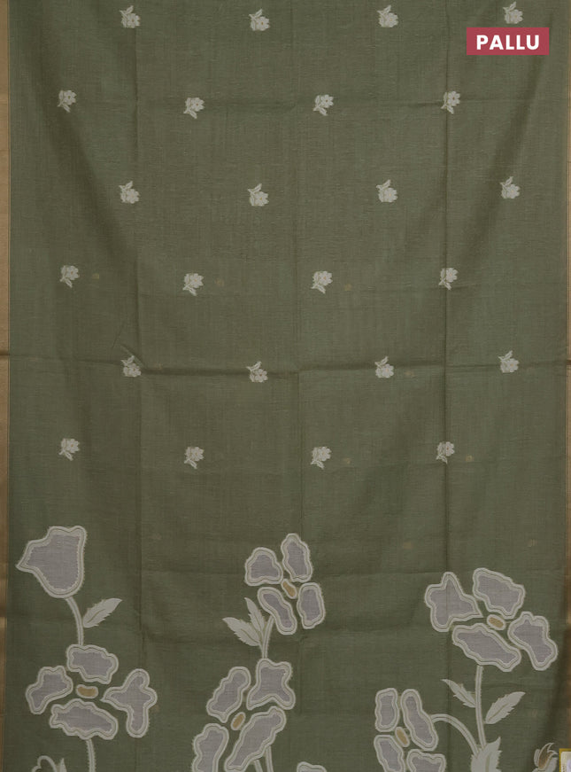 Munga cotton saree pastel green with thread woven floral buttas and zari woven border
