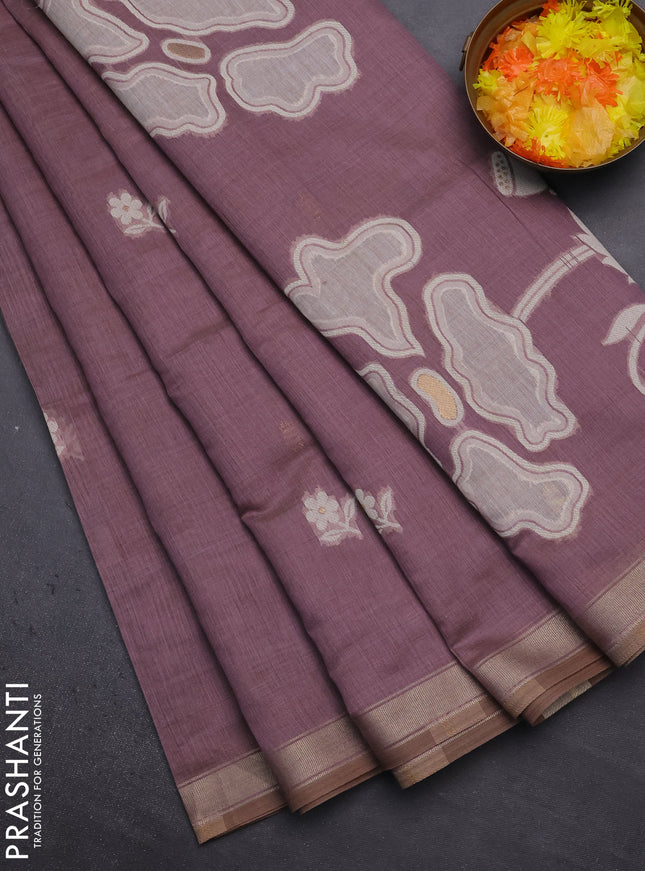 Munga cotton saree mauve pink with thread woven floral buttas and zari woven border