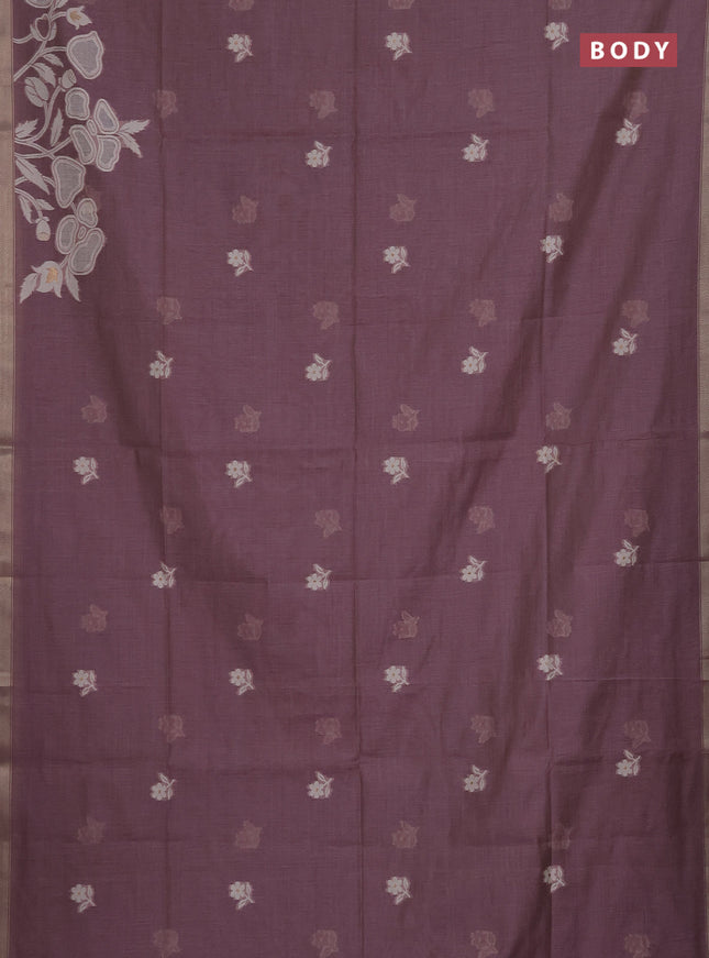 Munga cotton saree mauve pink with thread woven floral buttas and zari woven border