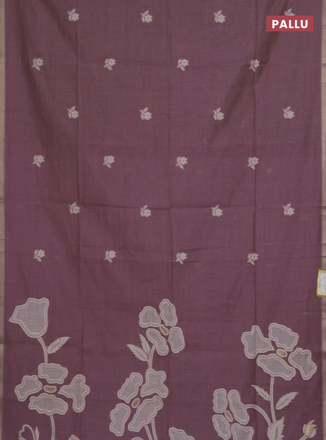 Munga cotton saree mauve pink with thread woven floral buttas and zari woven border