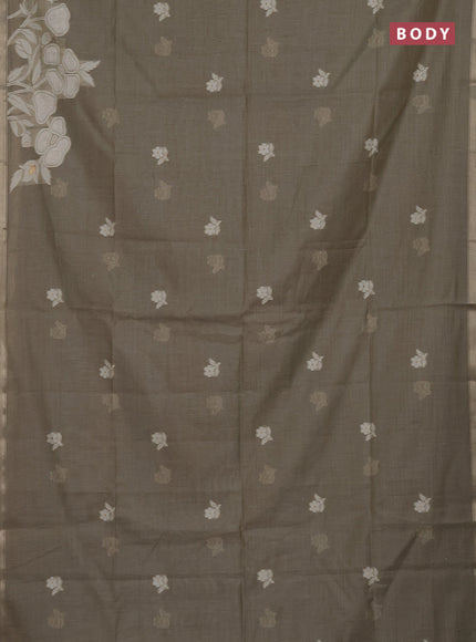 Munga cotton saree greyish green with thread woven floral buttas and zari woven border