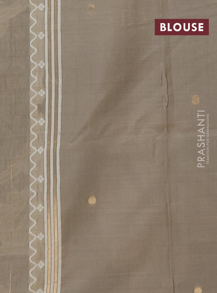 Munga cotton saree greyish green with thread woven floral buttas and zari woven border