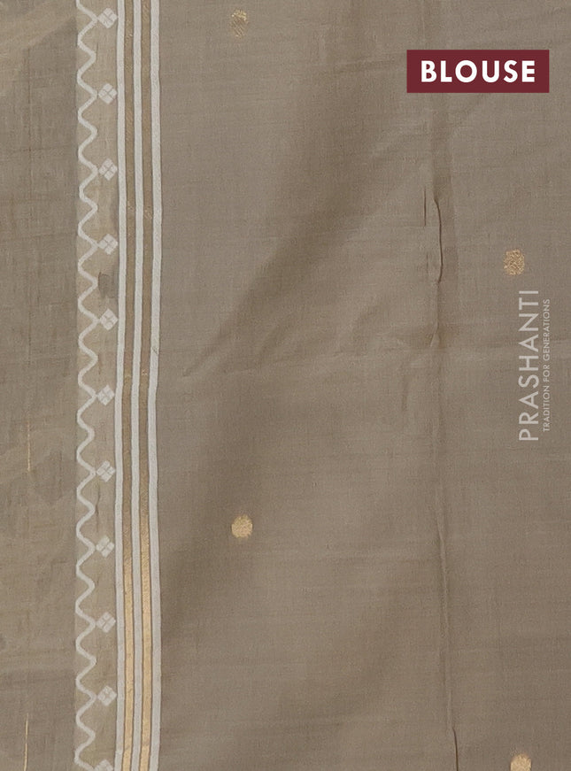 Munga cotton saree greyish green with thread woven floral buttas and zari woven border