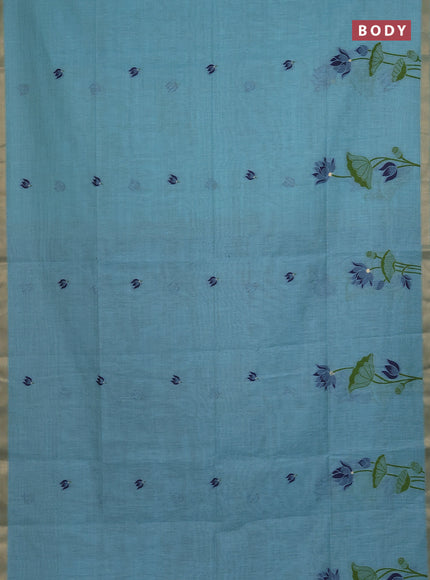 Munga cotton saree teal blue and navy blue with thread woven floral buttas and pichwai weaving pallu