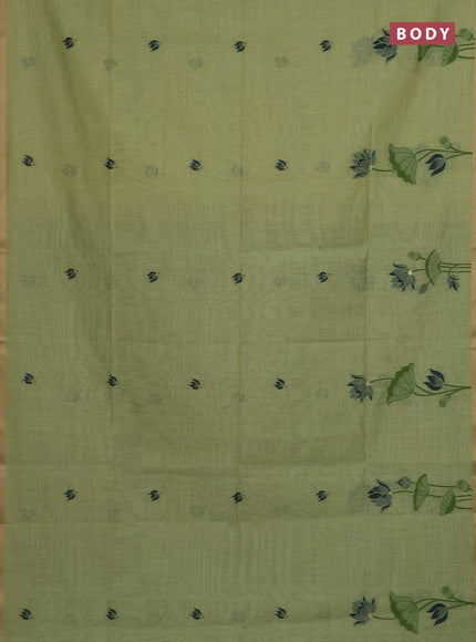 Munga cotton saree pista green and bottle green with thread woven floral buttas and pichwai weaving pallu