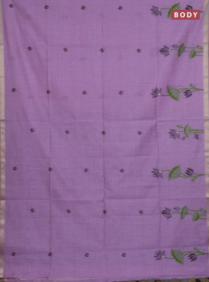 Munga cotton saree lavender and deep jamun with thread woven floral buttas and pichwai weaving pallu