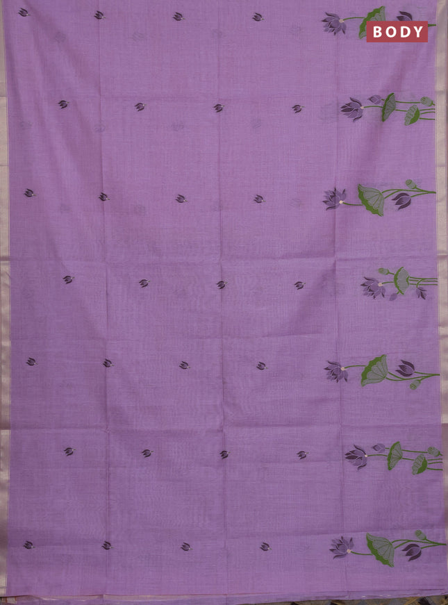 Munga cotton saree lavender and deep jamun with thread woven floral buttas and pichwai weaving pallu