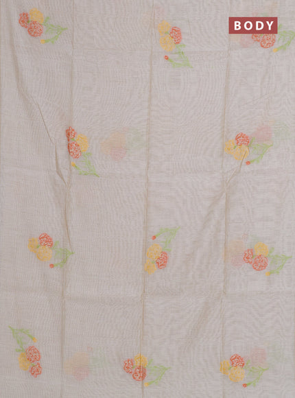 Munga cotton saree beige with thread woven floral buttas in borderless style