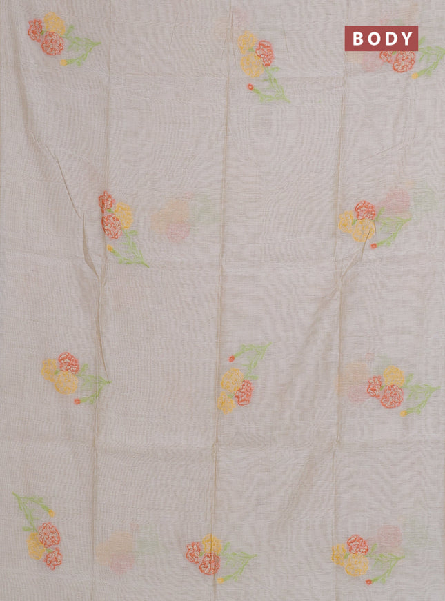 Munga cotton saree beige with thread woven floral buttas in borderless style