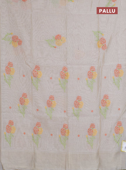 Munga cotton saree beige with thread woven floral buttas in borderless style