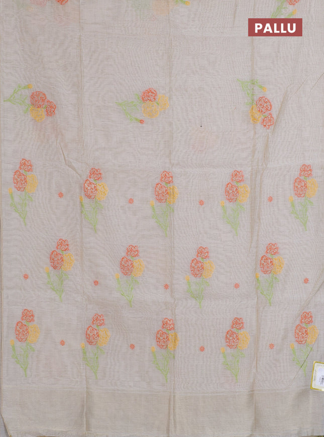 Munga cotton saree beige with thread woven floral buttas in borderless style