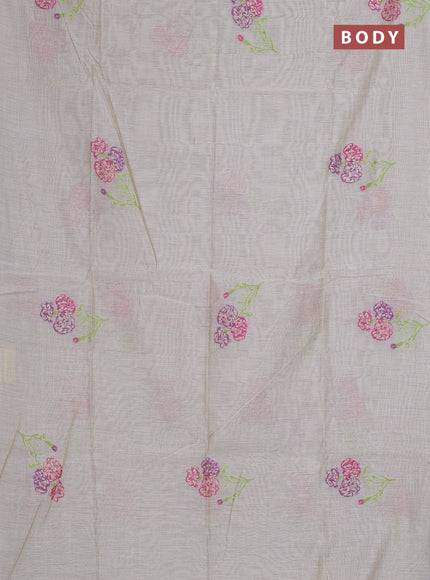 Munga cotton saree beige with thread woven floral buttas in borderless style