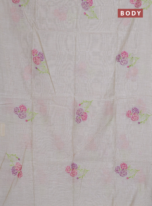 Munga cotton saree beige with thread woven floral buttas in borderless style