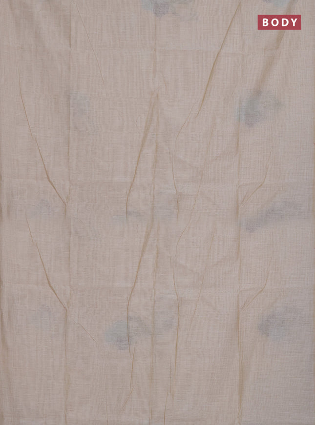 Munga cotton saree beige with thread woven floral buttas in borderless style