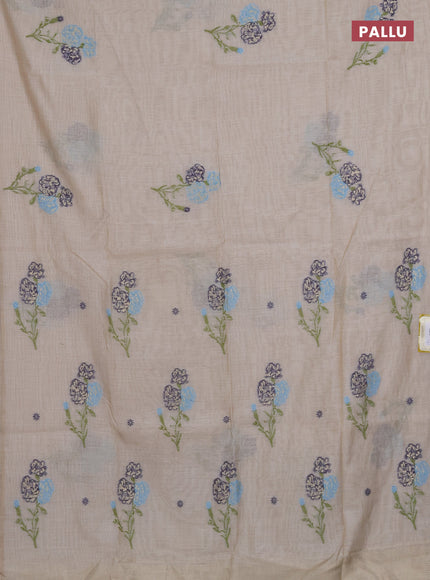 Munga cotton saree beige with thread woven floral buttas in borderless style
