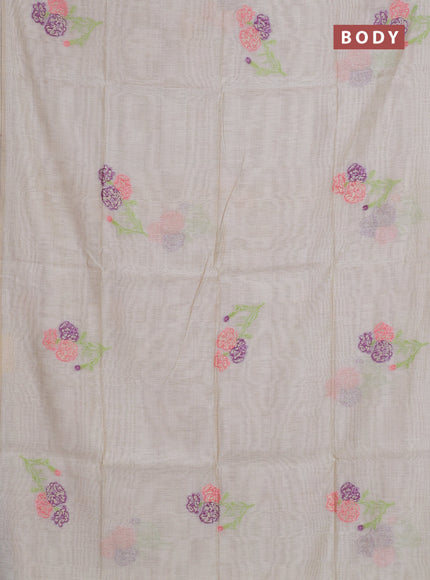 Munga cotton saree beige with thread woven floral buttas in borderless style