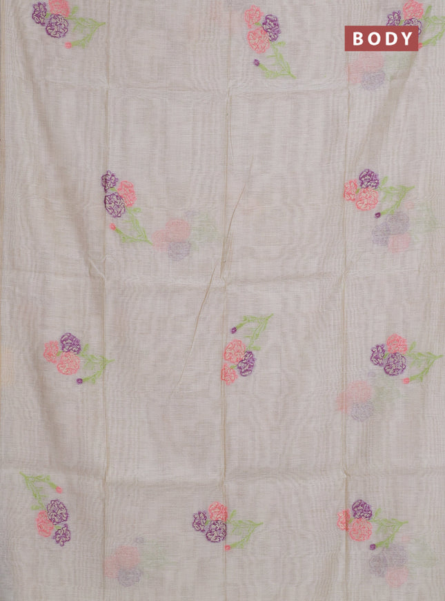 Munga cotton saree beige with thread woven floral buttas in borderless style