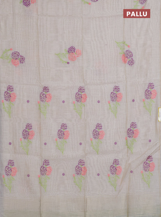Munga cotton saree beige with thread woven floral buttas in borderless style
