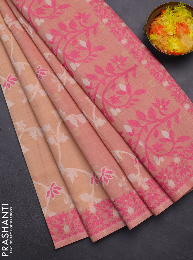 Munga cotton saree sandal and pink with allover thread weaves and thread weaving pallu
