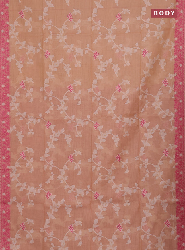 Munga cotton saree sandal and pink with allover thread weaves and thread weaving pallu