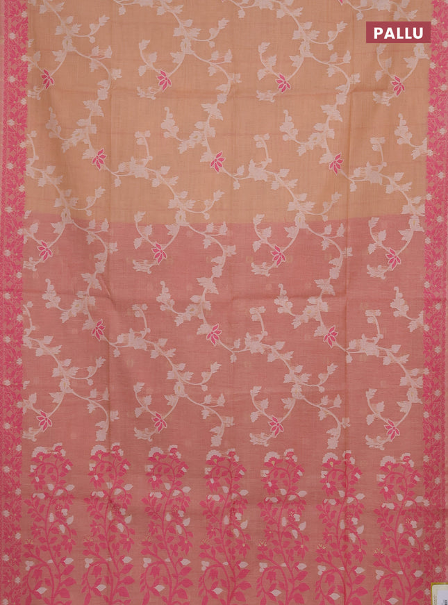 Munga cotton saree sandal and pink with allover thread weaves and thread weaving pallu