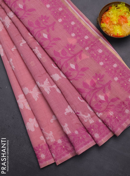 Munga cotton saree pastel pink and magenta pink with allover thread weaves and thread weaving pallu